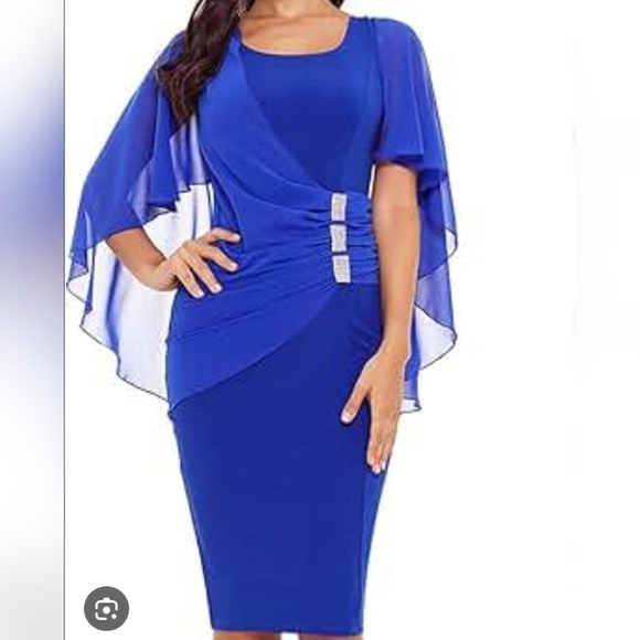 WOMEN'S CHIFFON RUFFLE BODYCON BLUE DRESS SIZE XL - Picture 1 of 9